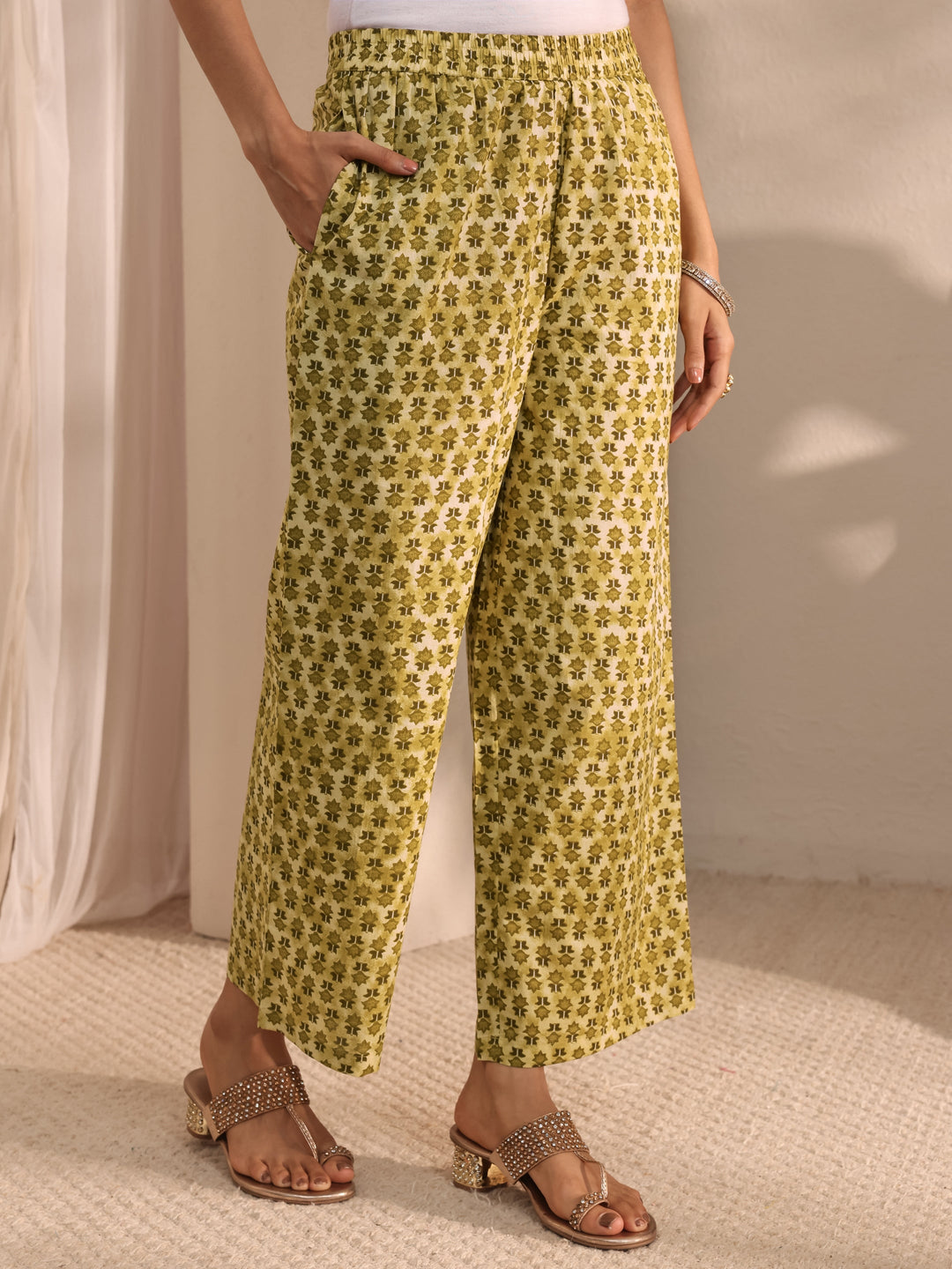 Green Multi Printed Cotton Straight Suit Set With Dupatta