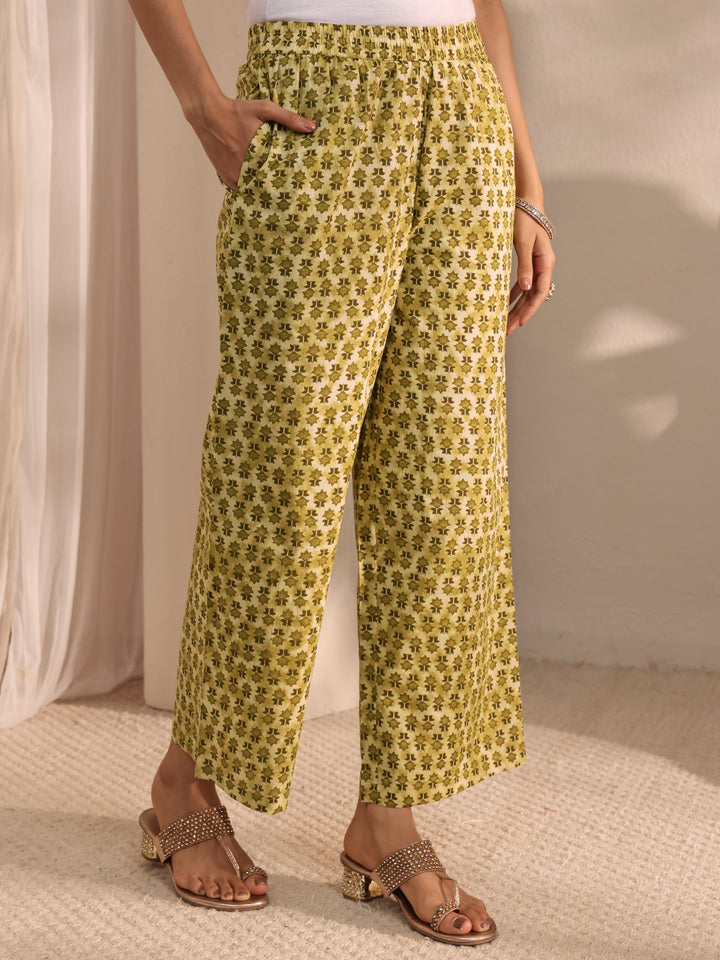 Green Multi Printed Cotton Straight Suit Set With Dupatta