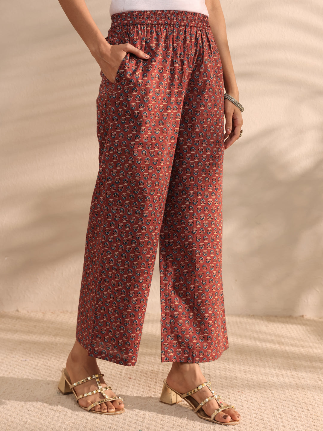Maroon Ajrakh Printed Cotton A-Line Suit Set With Dupatta