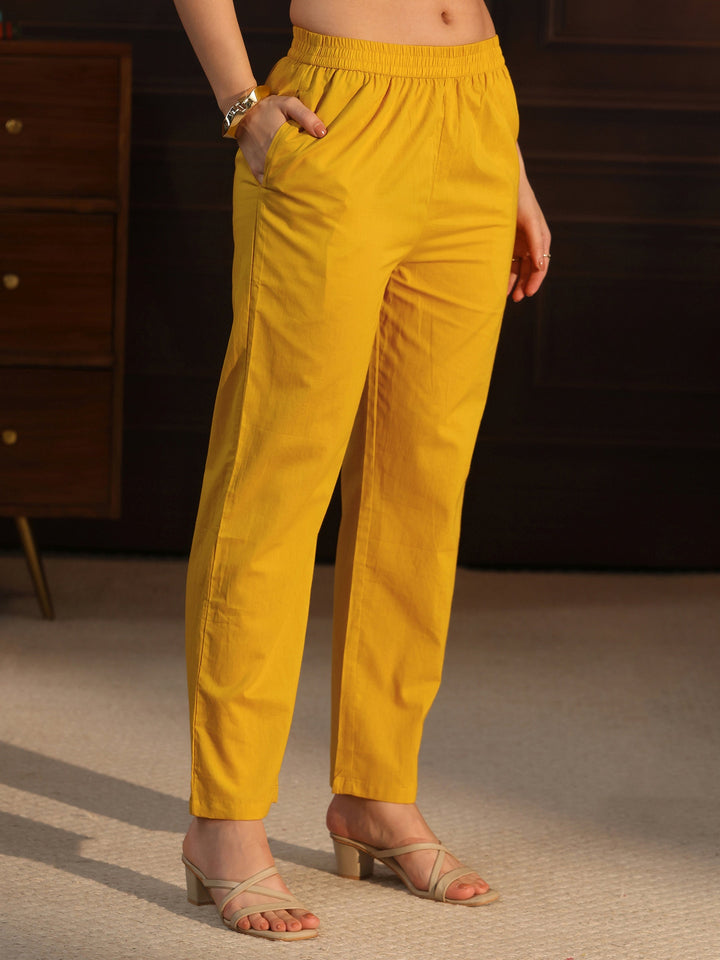 Libas Mustard Tribal Printed Cotton Straight Suit Set