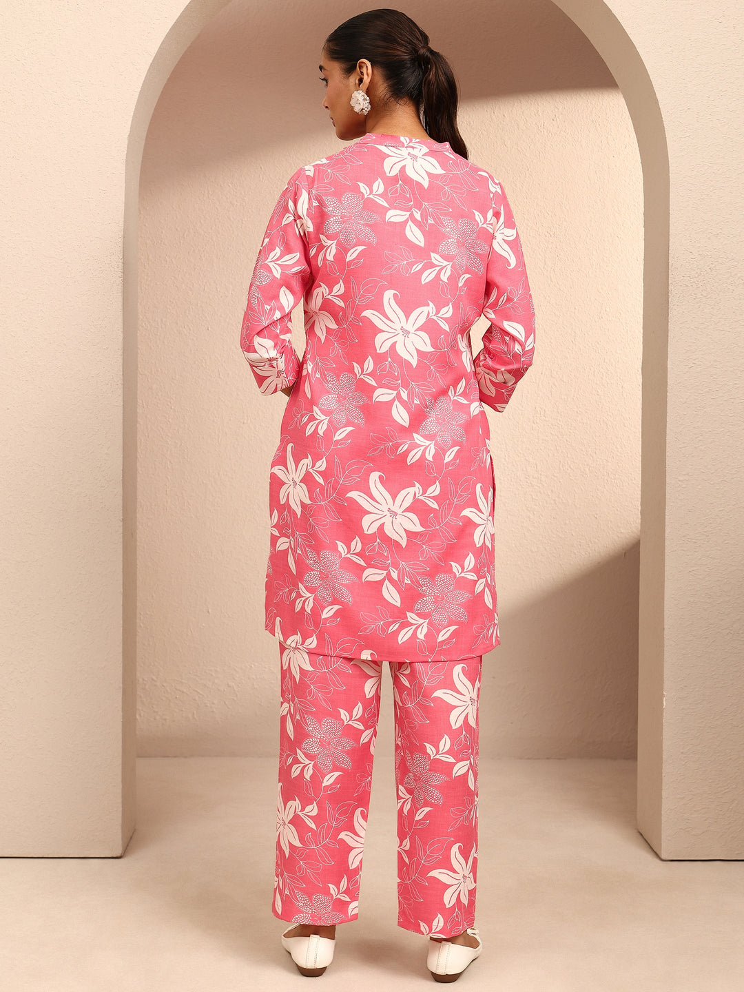 Peach Printed Cotton Blend Co-Ord Set