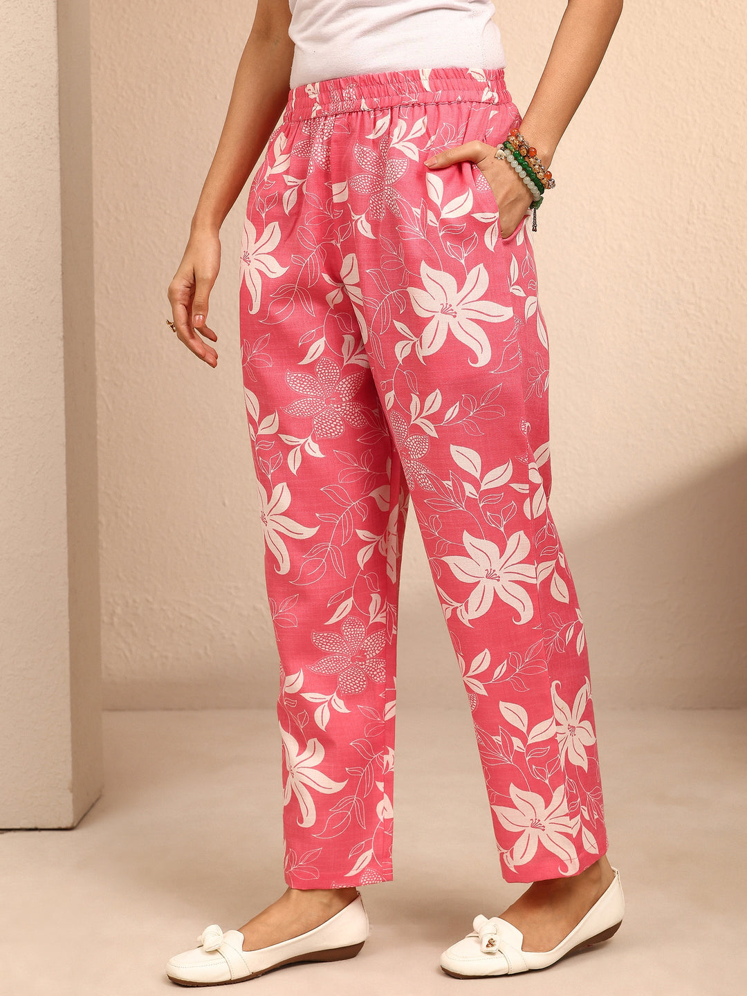 Peach Printed Cotton Blend Co-Ord Set
