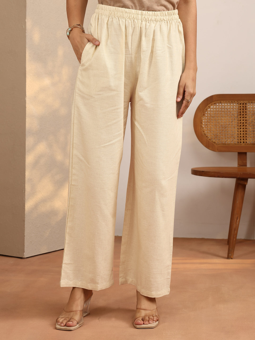 Off White Printed Cotton Blend Straight Kurta Set