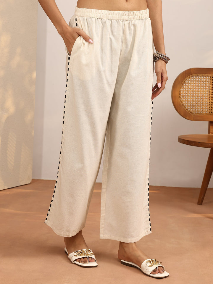 Off White Printed Cotton Blend Straight Kurta Set