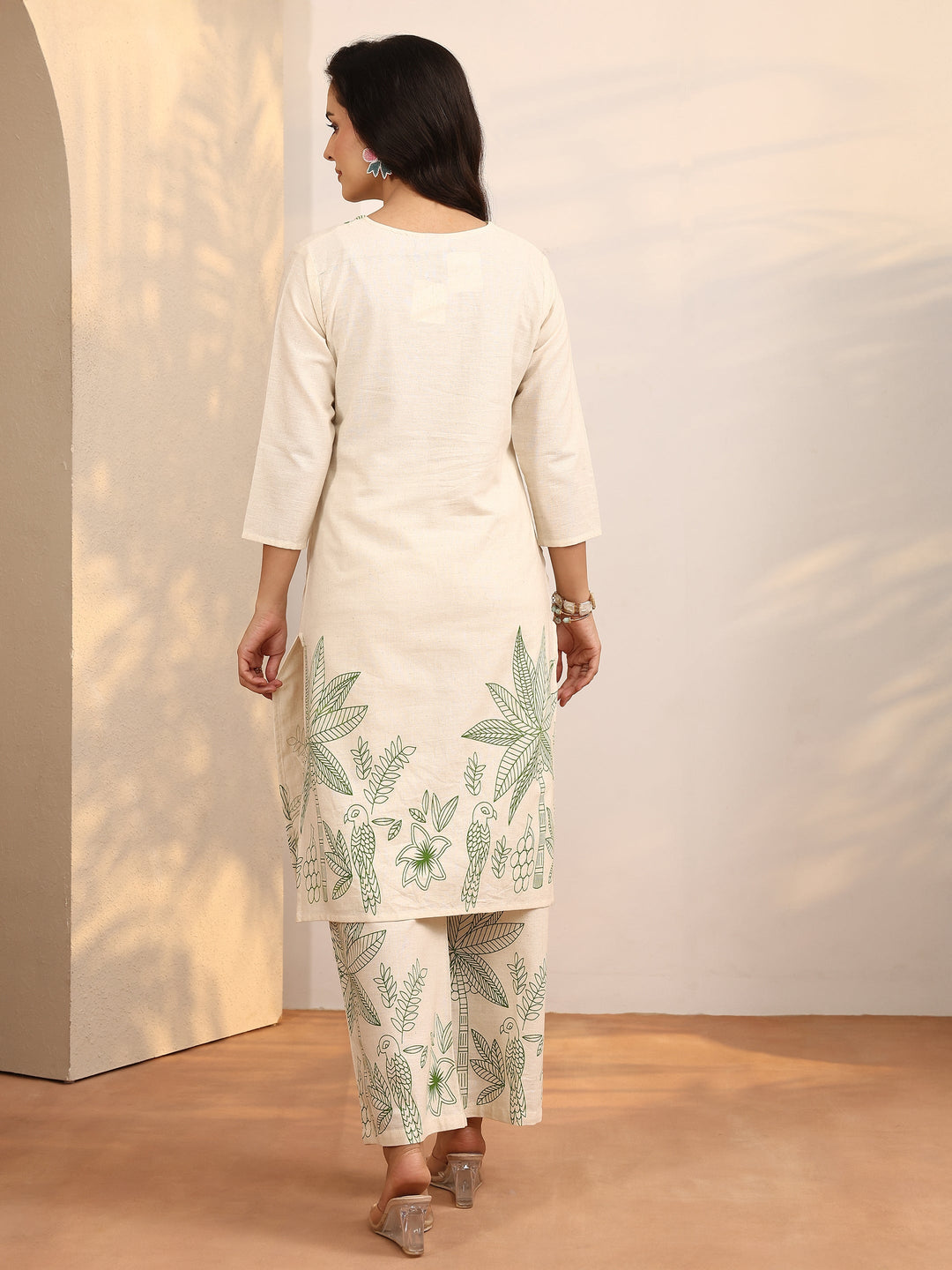 Off White Printed Cotton Blend Co-Ord Set