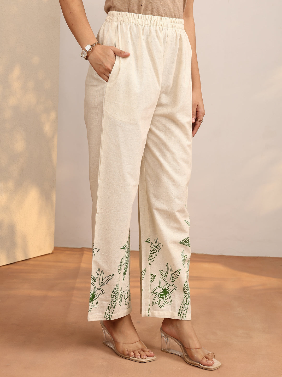Off White Printed Cotton Blend Co-Ord Set