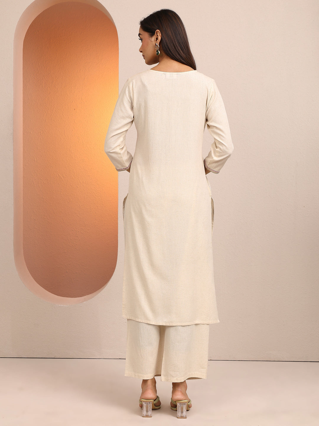 Off White Embroidered Cotton Co-Ord Sets