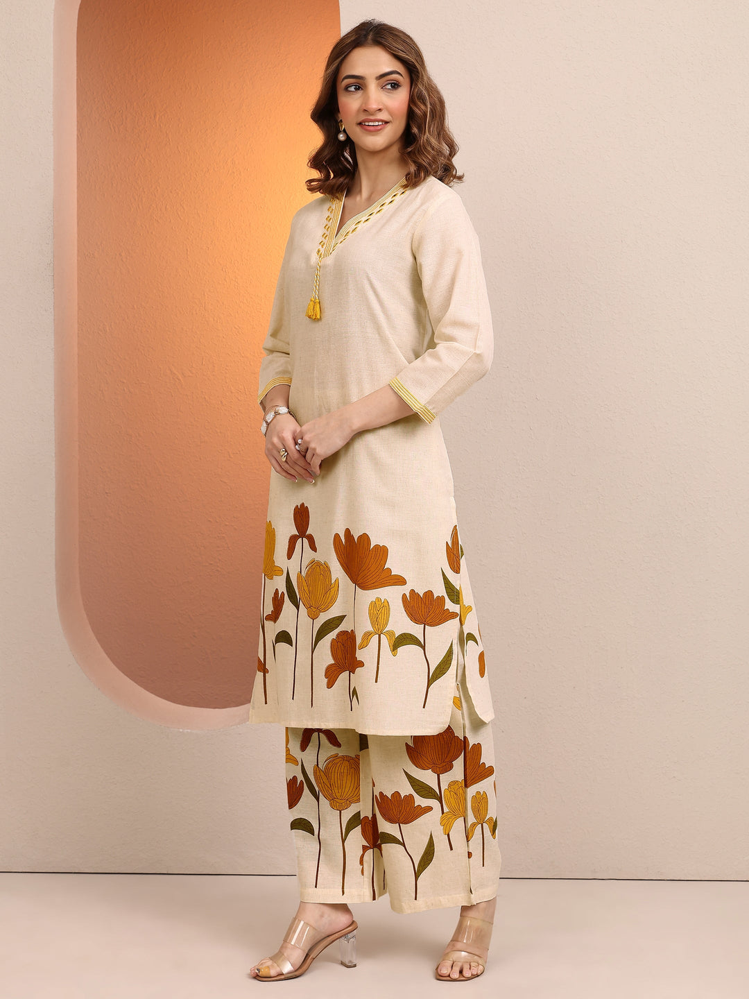 Off White Printed Cotton Co-Ord Sets
