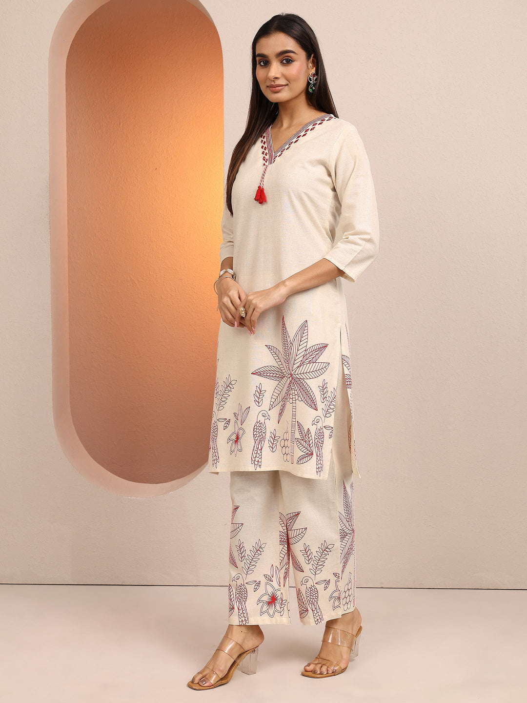 Off White Printed Cotton Co-Ord Sets