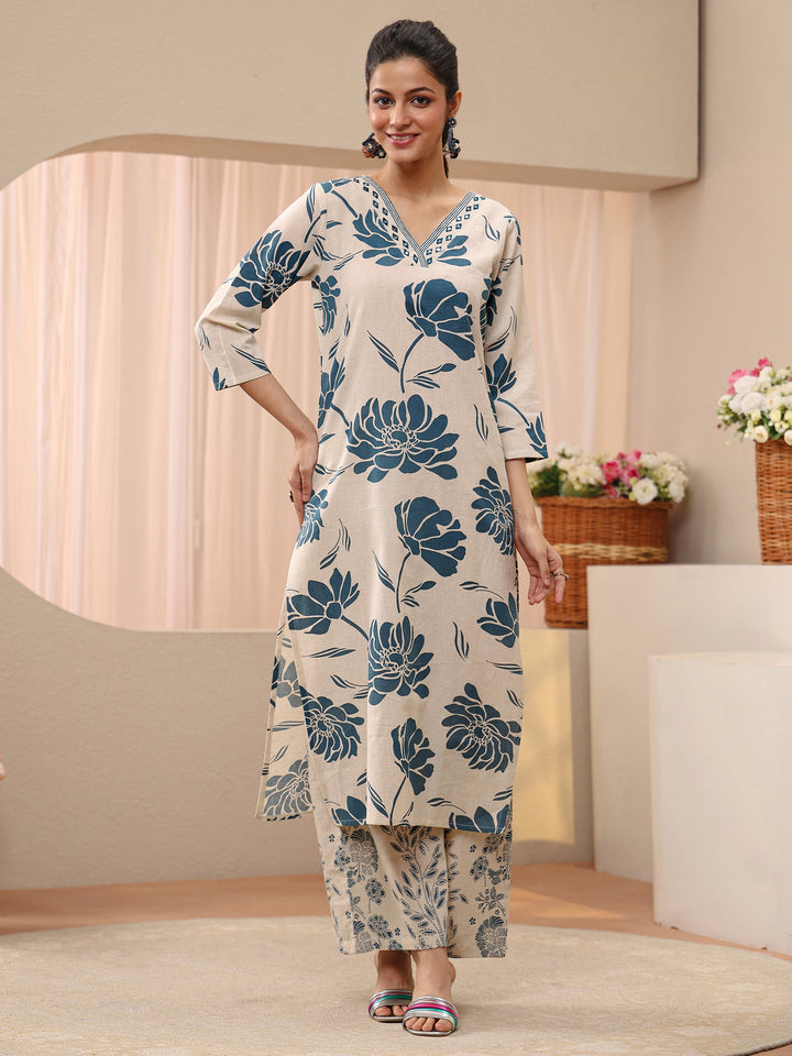 Libas Off White Floral Printed Cotton Co-Ord Set