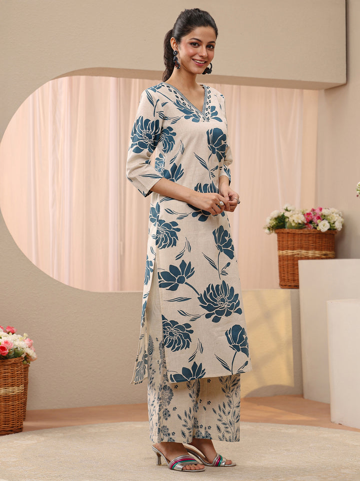 Libas Off White Floral Printed Cotton Co-Ord Set