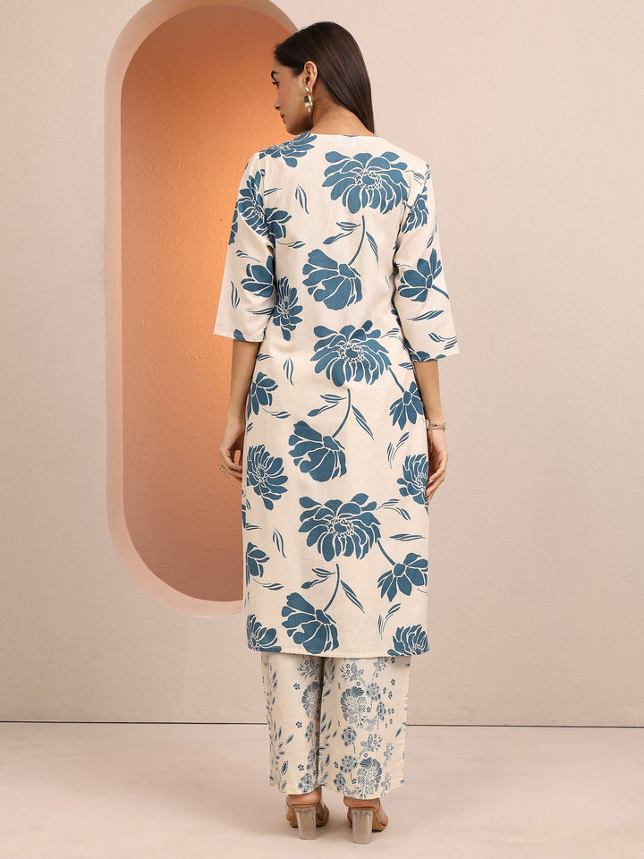 Off White Floral Printed Cotton Co-Ord Set