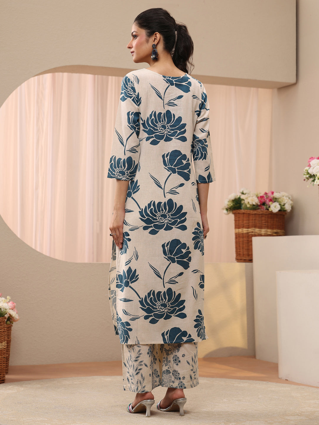 Libas Off White Floral Printed Cotton Co-Ord Set