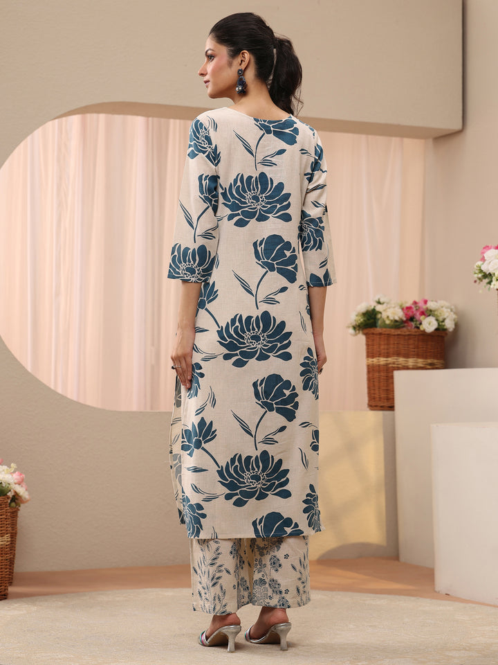 Libas Off White Floral Printed Cotton Co-Ord Set