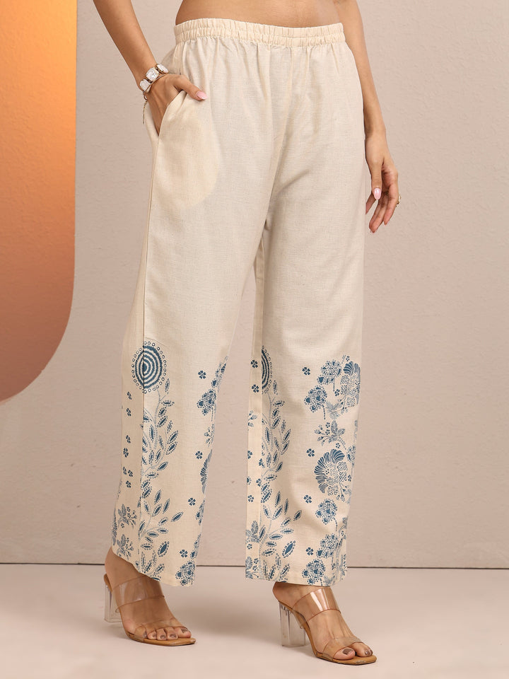 Off White Floral Printed Cotton Co-Ord Set
