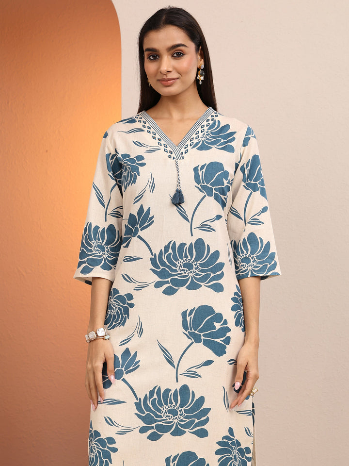 Off White Floral Printed Cotton Co-Ord Set