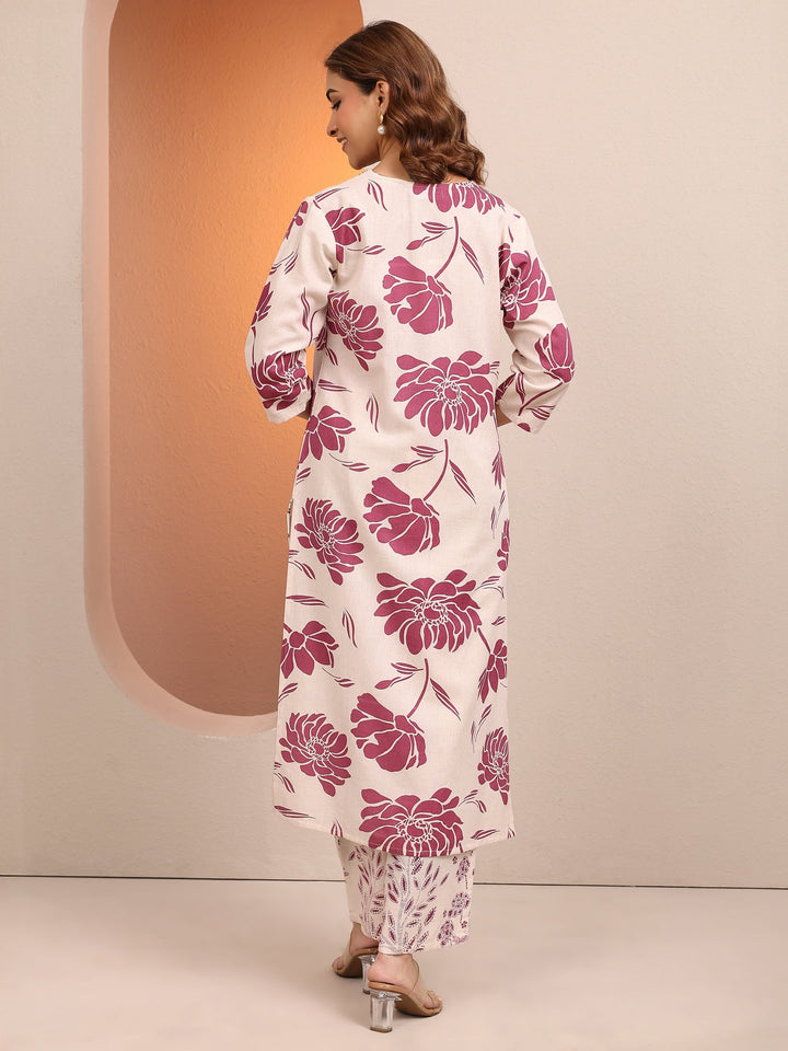 Off White Floral Printed Cotton Co-Ord Set