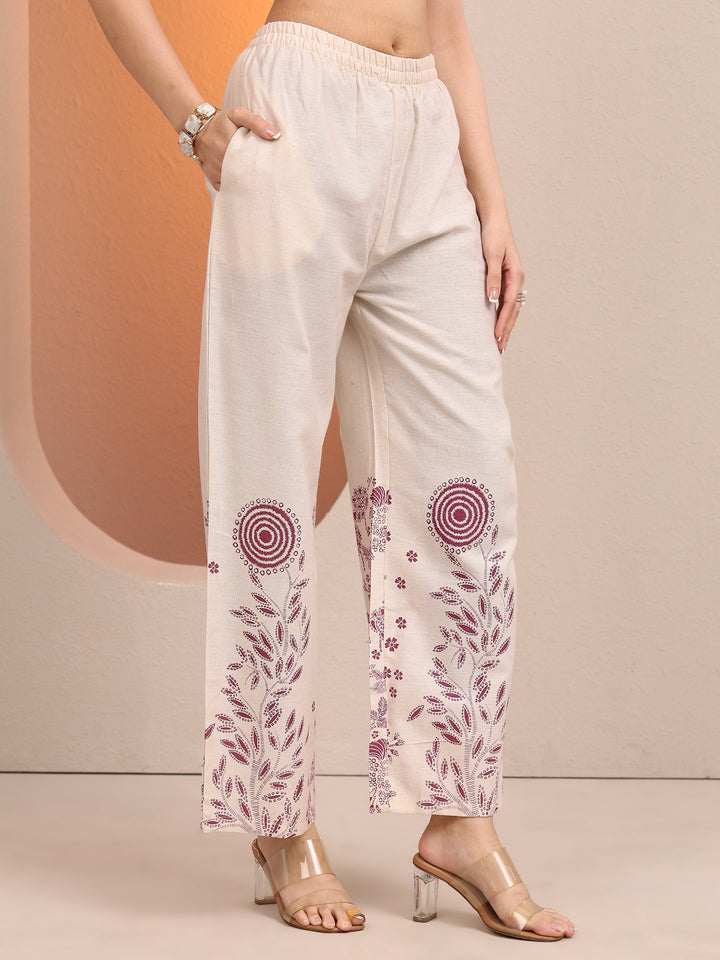 Off White Floral Printed Cotton Co-Ord Set