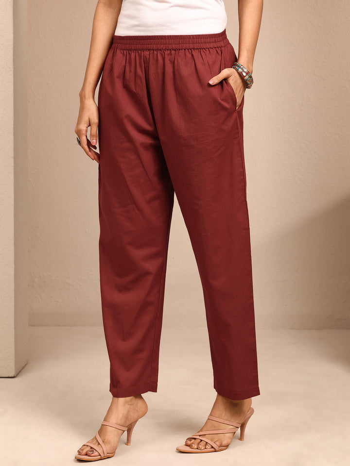 Rust Embroidered Cotton Straight Suit Set With Dupatta