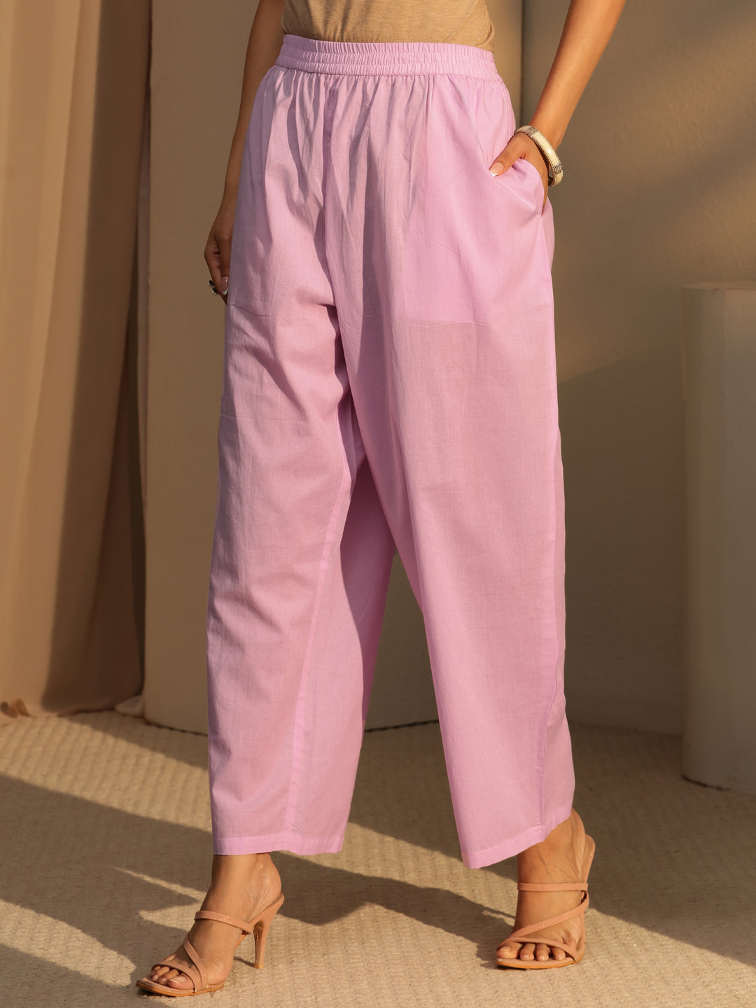 Lavender Printed Cotton Straight Suit Set With Dupatta