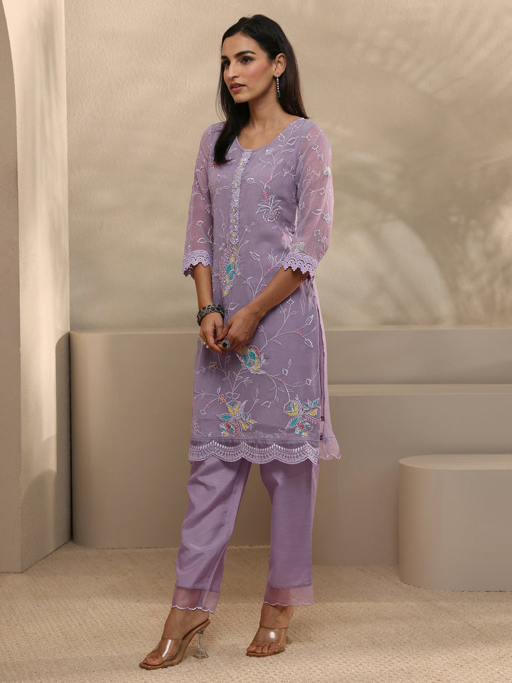 Lavender Embroidered Organza Kurta Set