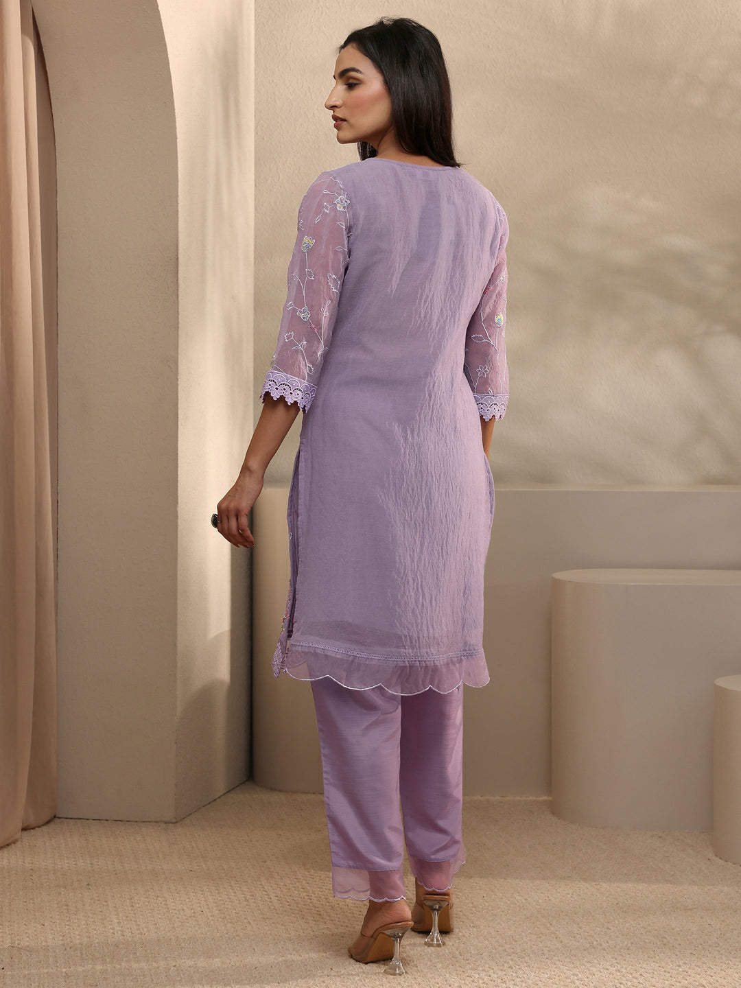 Lavender Embroidered Organza Kurta Set