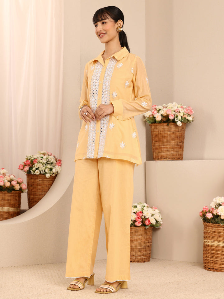 Yellow Floral Embroidered Chanderi Silk Co-Ord Set