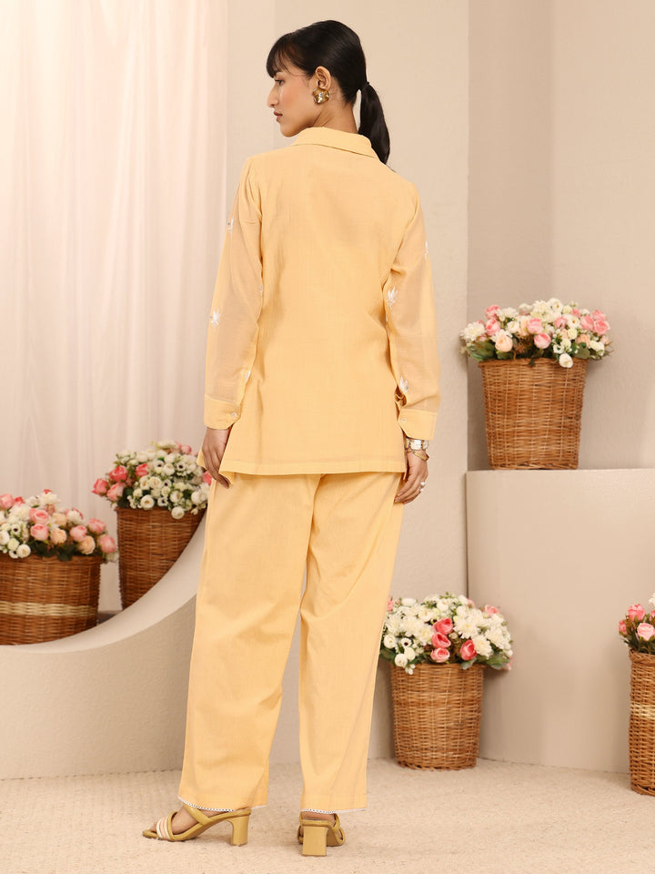 Yellow Floral Embroidered Chanderi Silk Co-Ord Set
