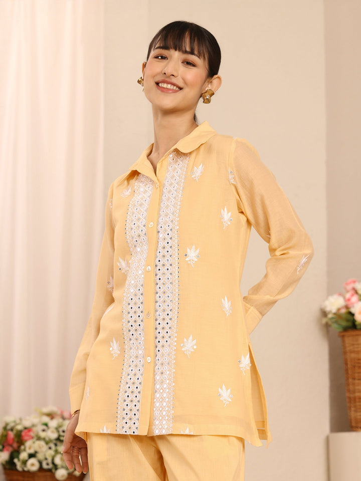 Yellow Floral Embroidered Chanderi Silk Co-Ord Set