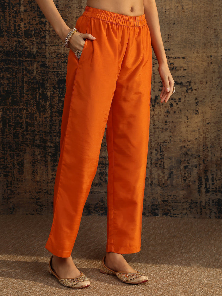 Orange Embroidered Chiffon Straight Suit Set With Dupatta