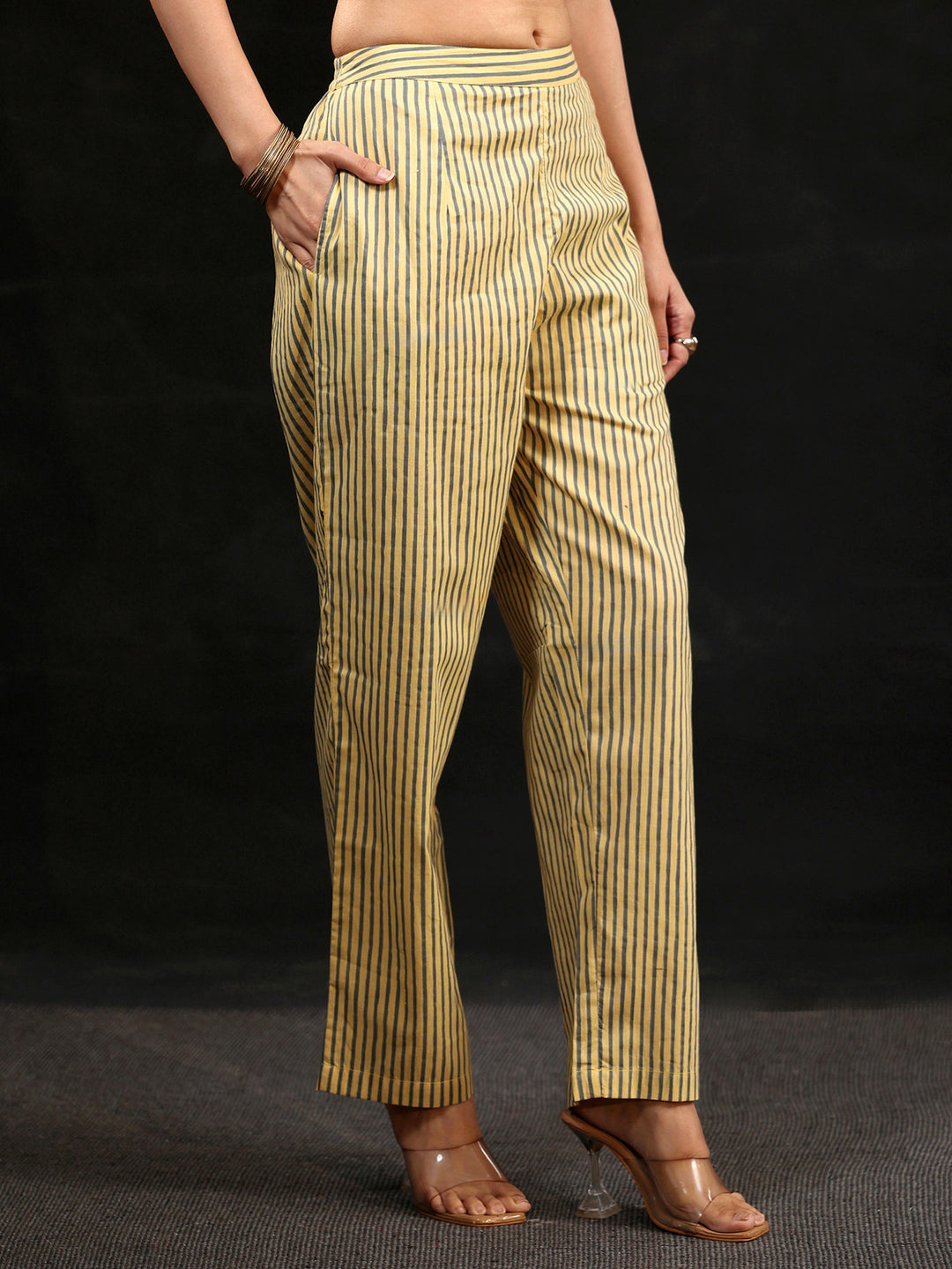 Libas Yellow Ajrakh Printed Cotton Straight Suit Set
