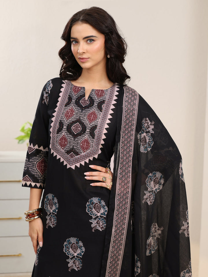 Libas Black Ajrakh Cotton Straight Suit Set