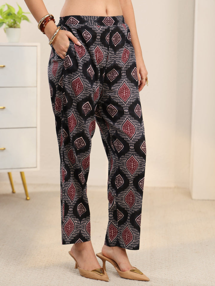 Libas Black Ajrakh Cotton Straight Suit Set