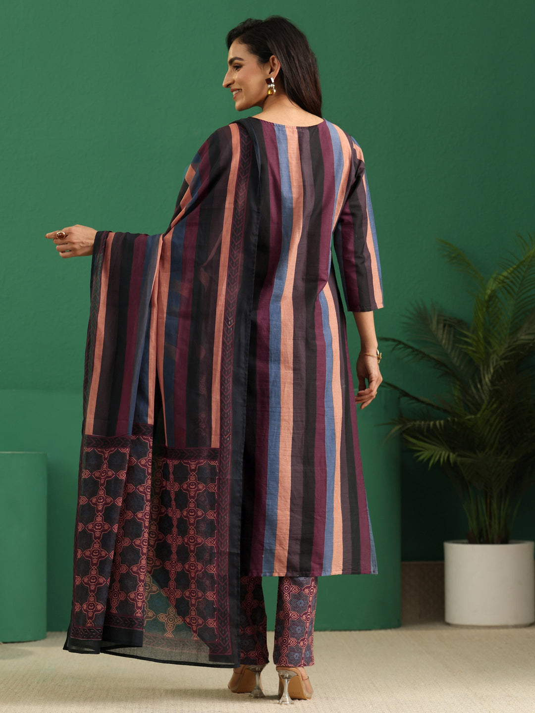 Libas Multi Colour Ajrakh Cotton Straight Suit Set