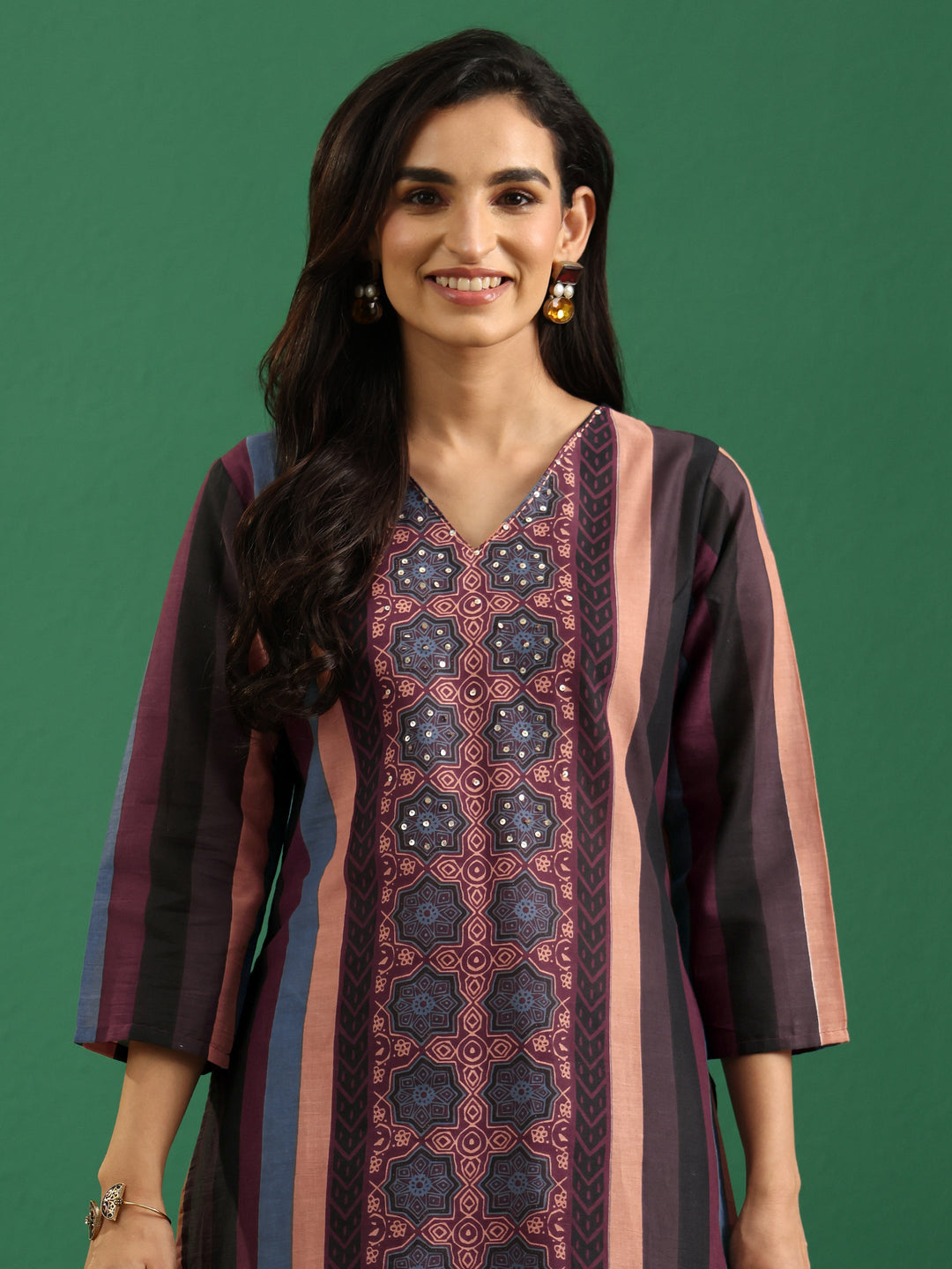 Libas Multi Colour Ajrakh Cotton Straight Suit Set