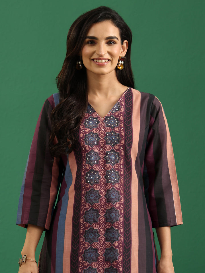 Libas Multi Colour Ajrakh Cotton Straight Suit Set