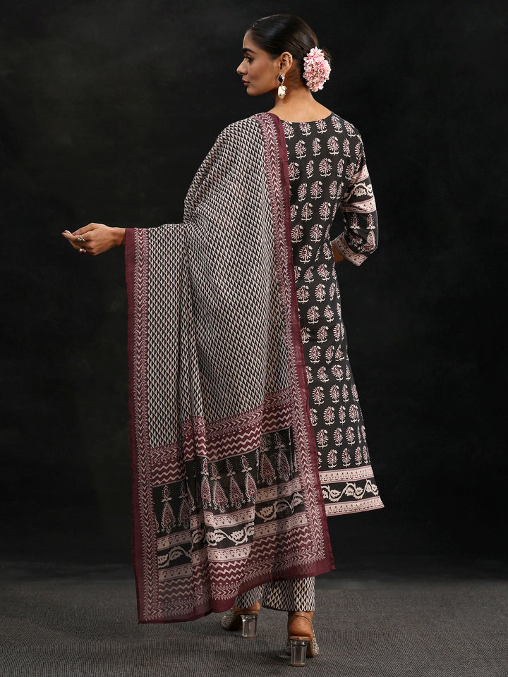 Libas Black Ajrakh Printed Cotton Straight Suit Set