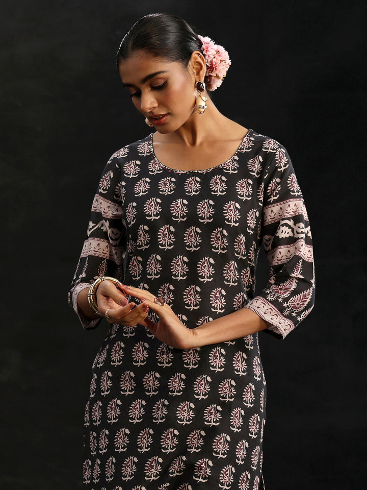 Libas Black Ajrakh Printed Cotton Straight Suit Set