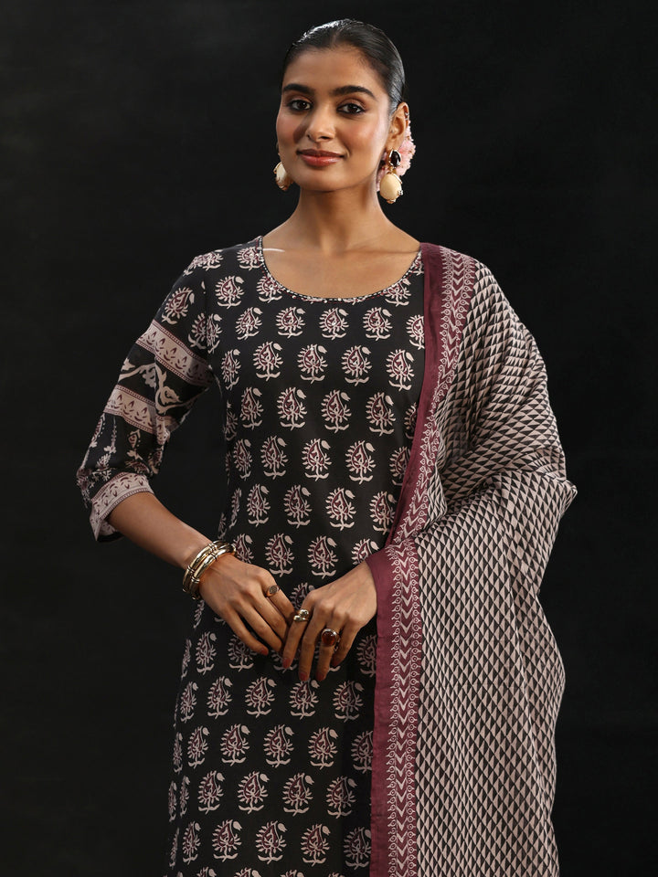 Libas Black Ajrakh Printed Cotton Straight Suit Set