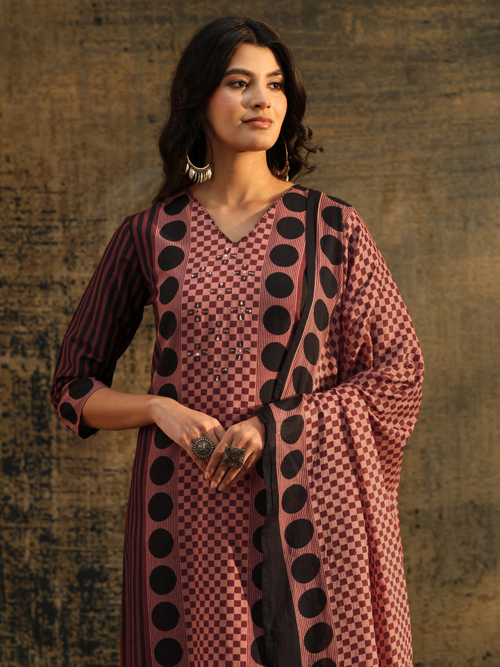 Libas Brown Ajrakh Printed Cotton Straight Suit Set
