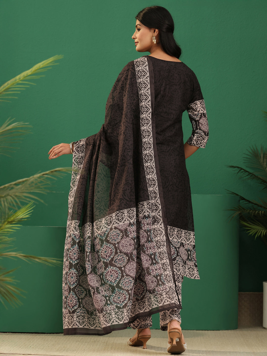 Libas Brown Ajrakh Cotton Straight Suit Set