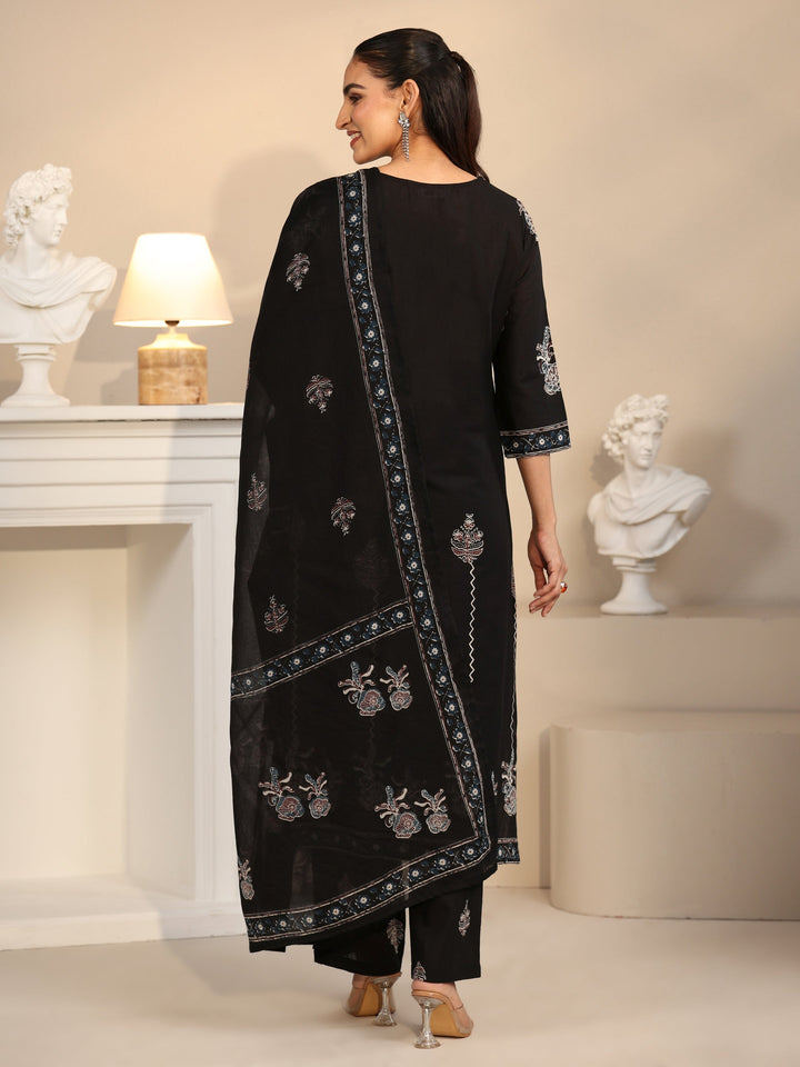 Libas Black Ajrakh Printed Cotton Straight Suit Set