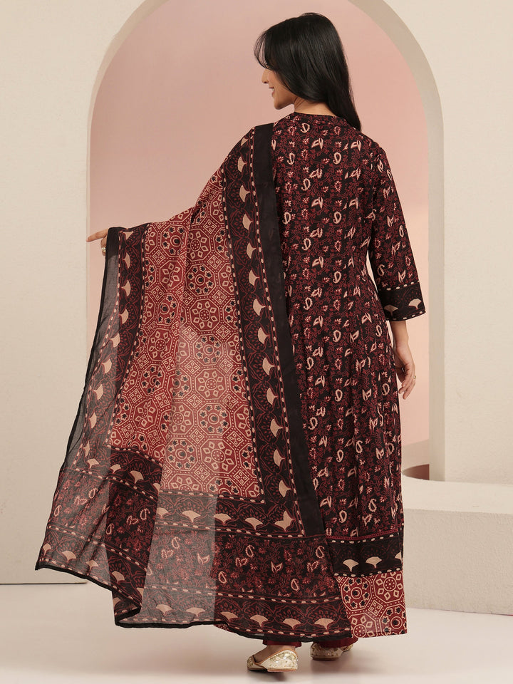 Libas Black Ajrakh Printed Cotton Anarkali Suit Set