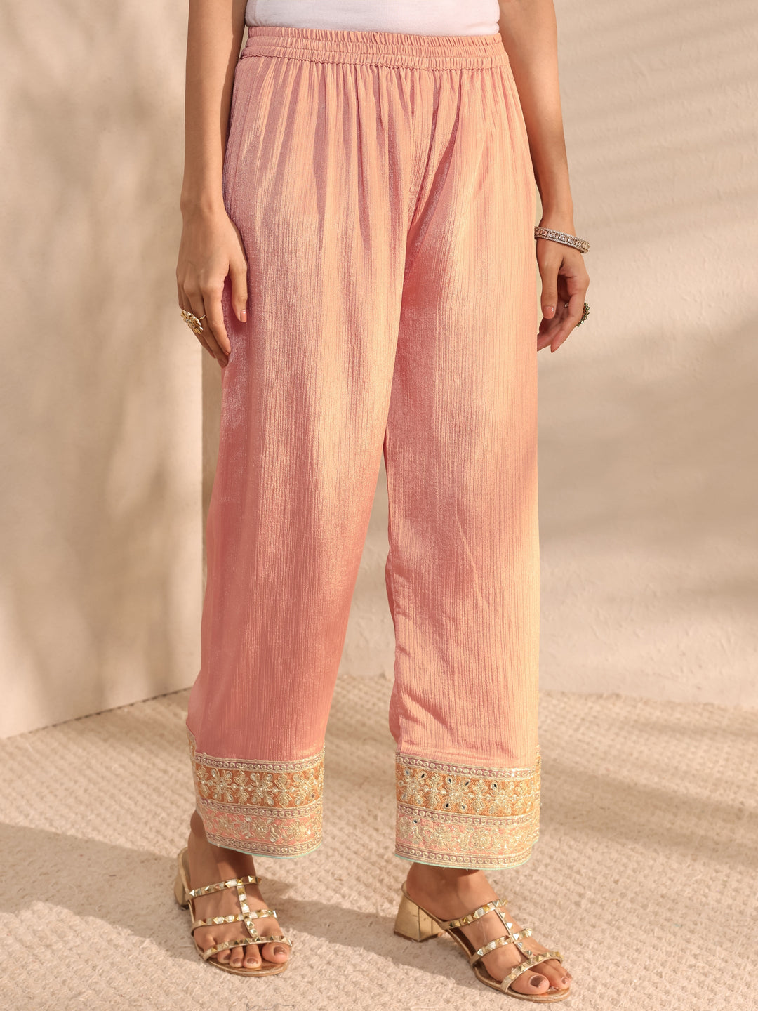 Libas Art Peach Embellished Chinon Anarkali Suit Set With Dupatta