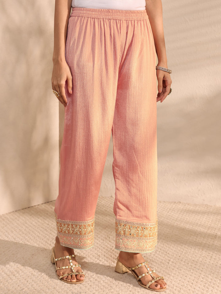 Libas Art Peach Embellished Chinon Anarkali Suit Set With Dupatta