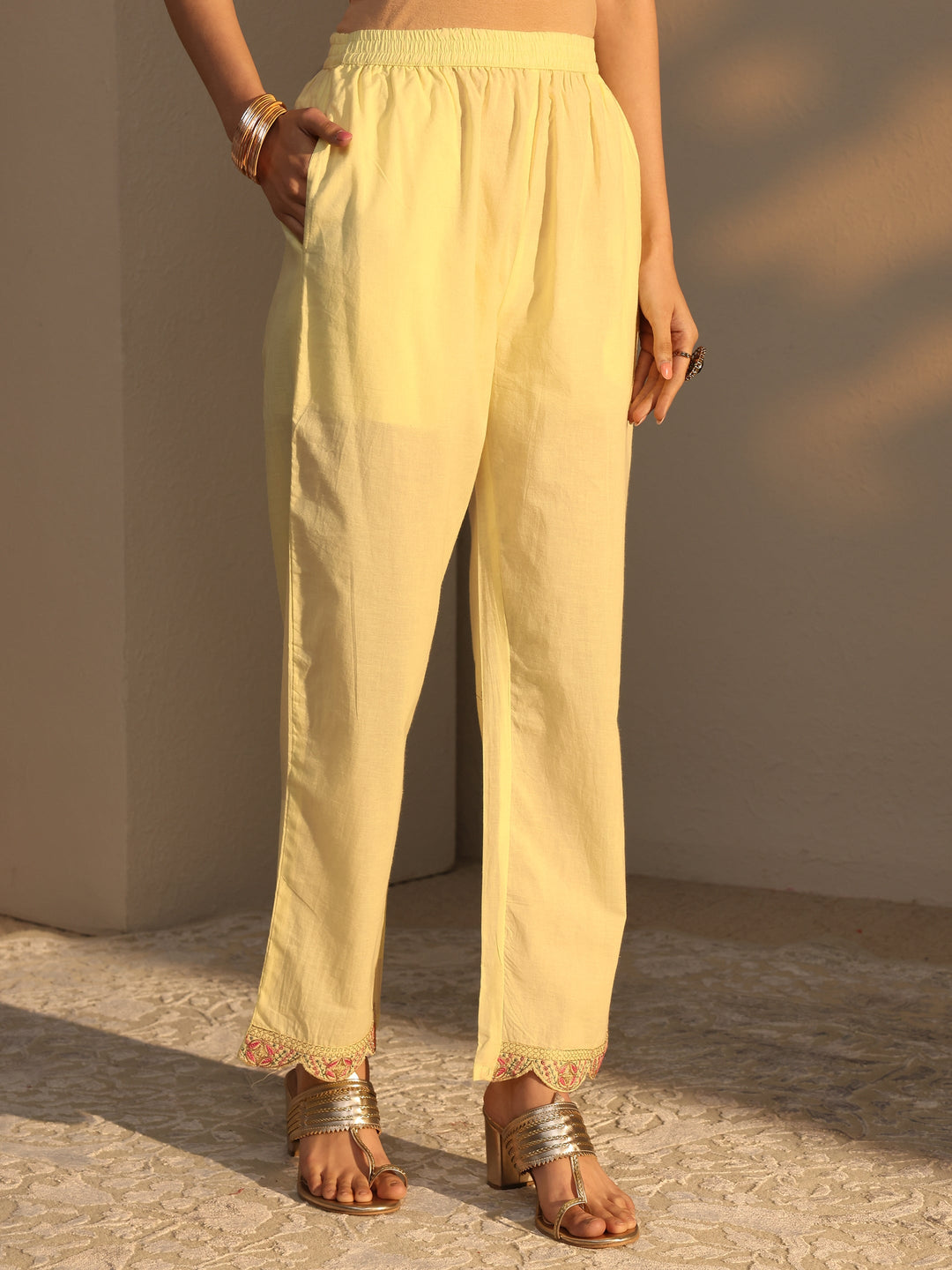 Yellow Schiffli Embroidered Cotton Anarkali Suits Set With Dupatta