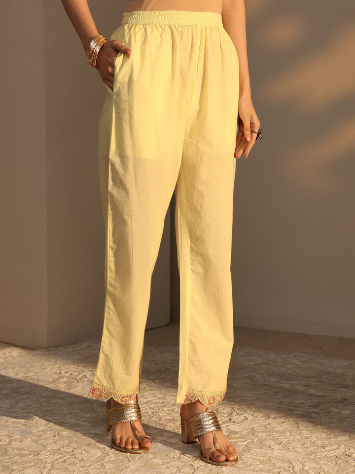 Yellow Schiffli Embroidered Cotton Anarkali Suits Set With Dupatta