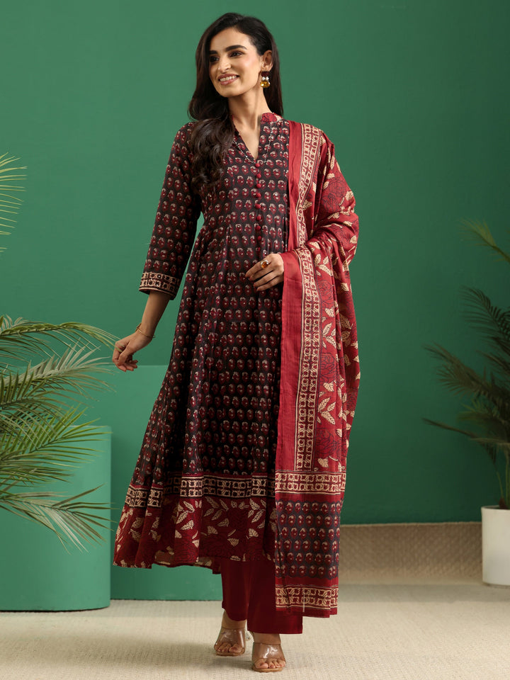 Libas Black Ajrakh Cotton Anarkali Suit Set