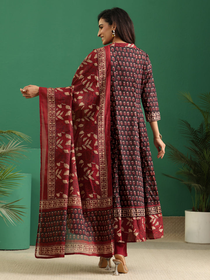 Libas Black Ajrakh Cotton Anarkali Suit Set