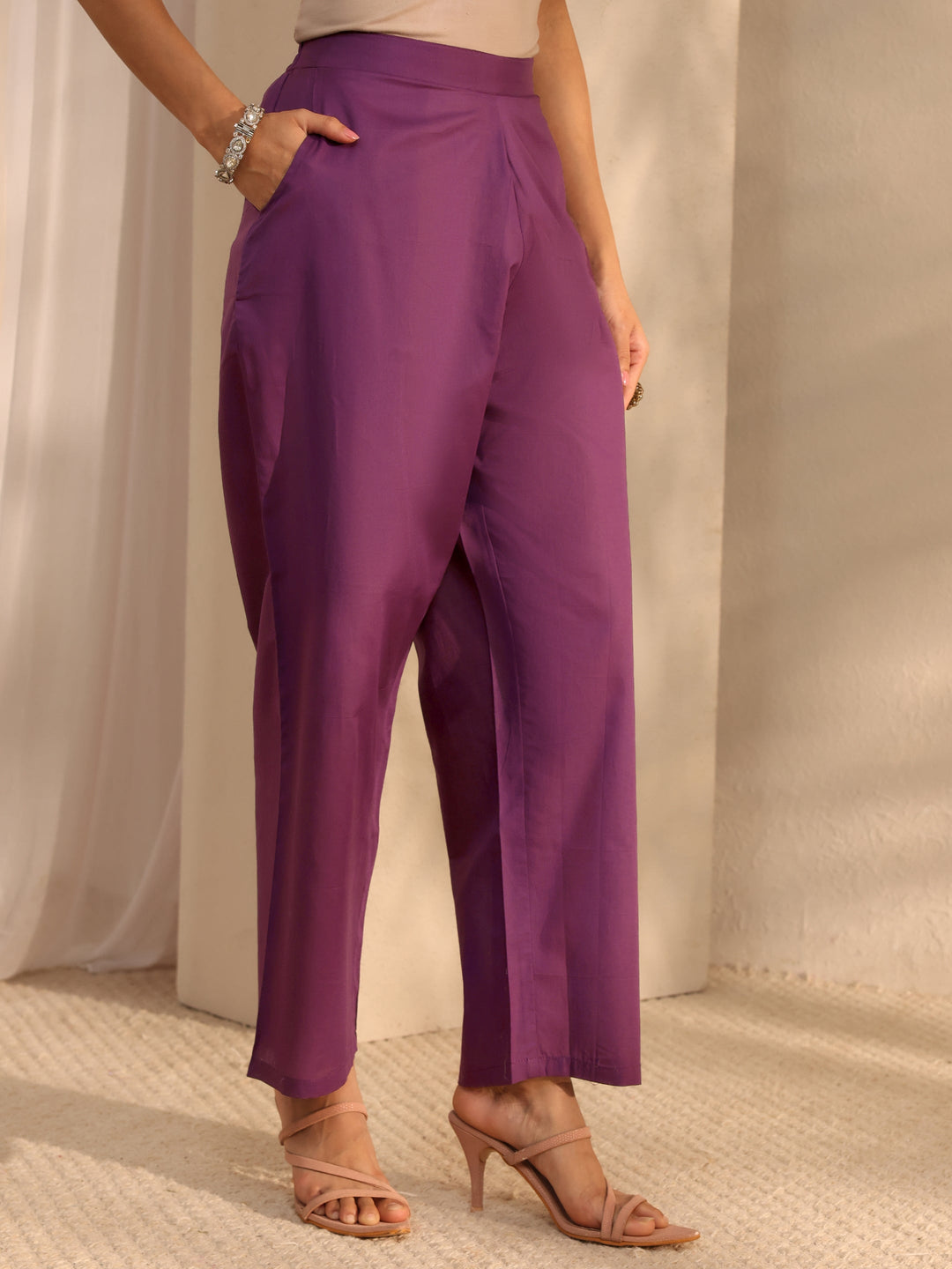 Libas Art Purple Embroidered Silk Blend Straight Suit Set With Dupatta